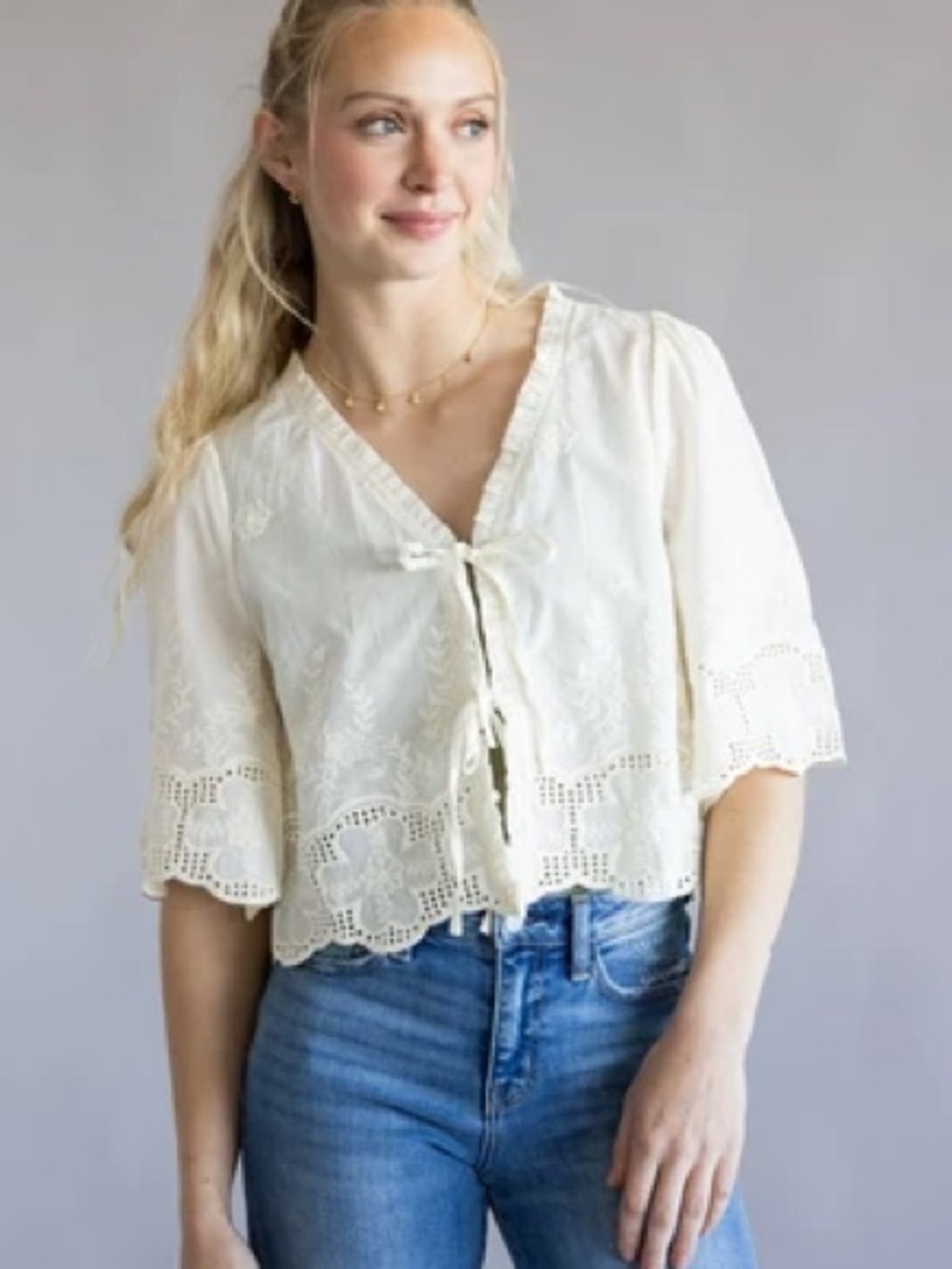 Anniewear Eyelet Front Tie Blouse